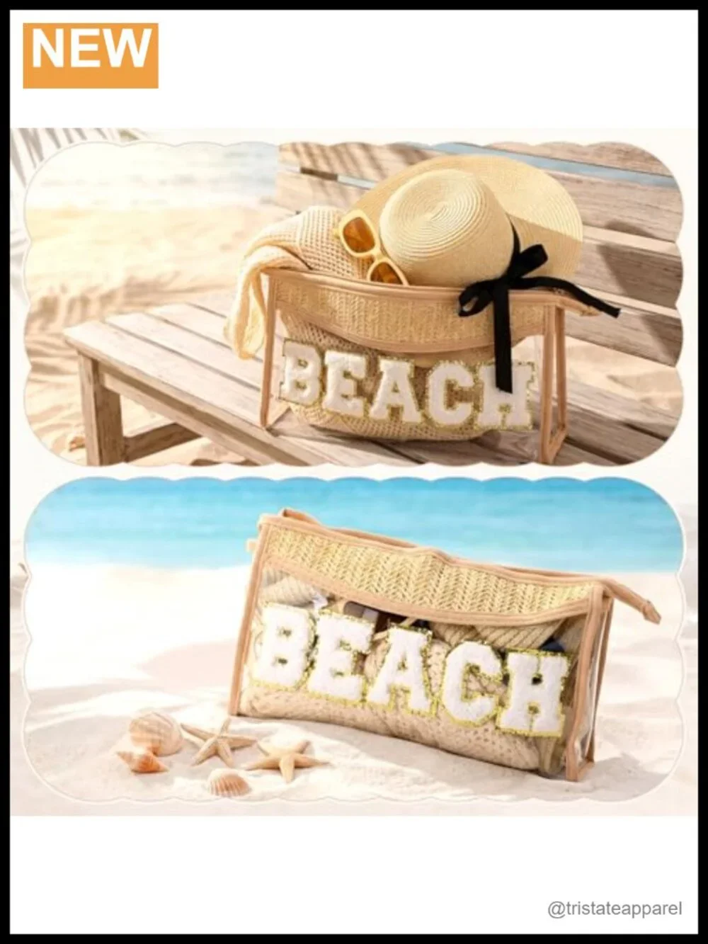 Women's 4-Piece Beach Travel Set - Crochet Mesh Tote, Cosmetic Bag, Straw Hat &